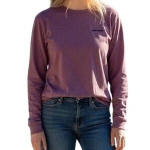 Patagonia Responsibili-Tee Long Sleeve P-6 Logo Shirt Purple Mauve Womens Small